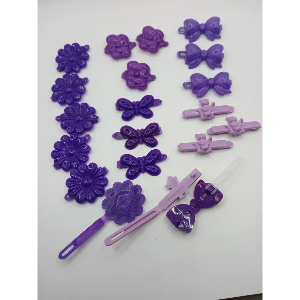 Lot‎ 20 Vintage Childs Snap Tight Plastic Hair Clip Barrettes Kids Goody Purple